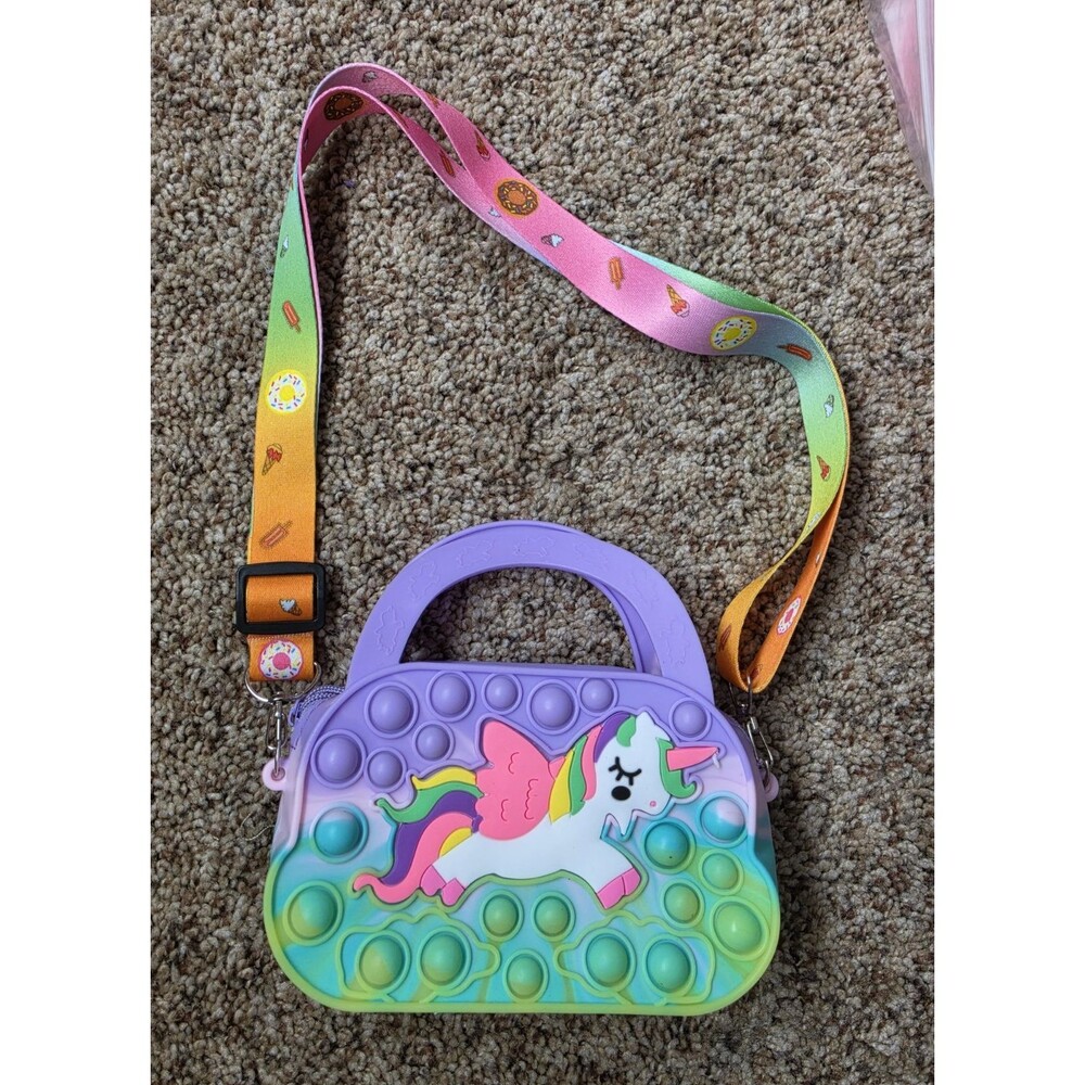 Unicorn Crossbody Bag Small Multicolor Purple Green Pink Zip Silicone Kids